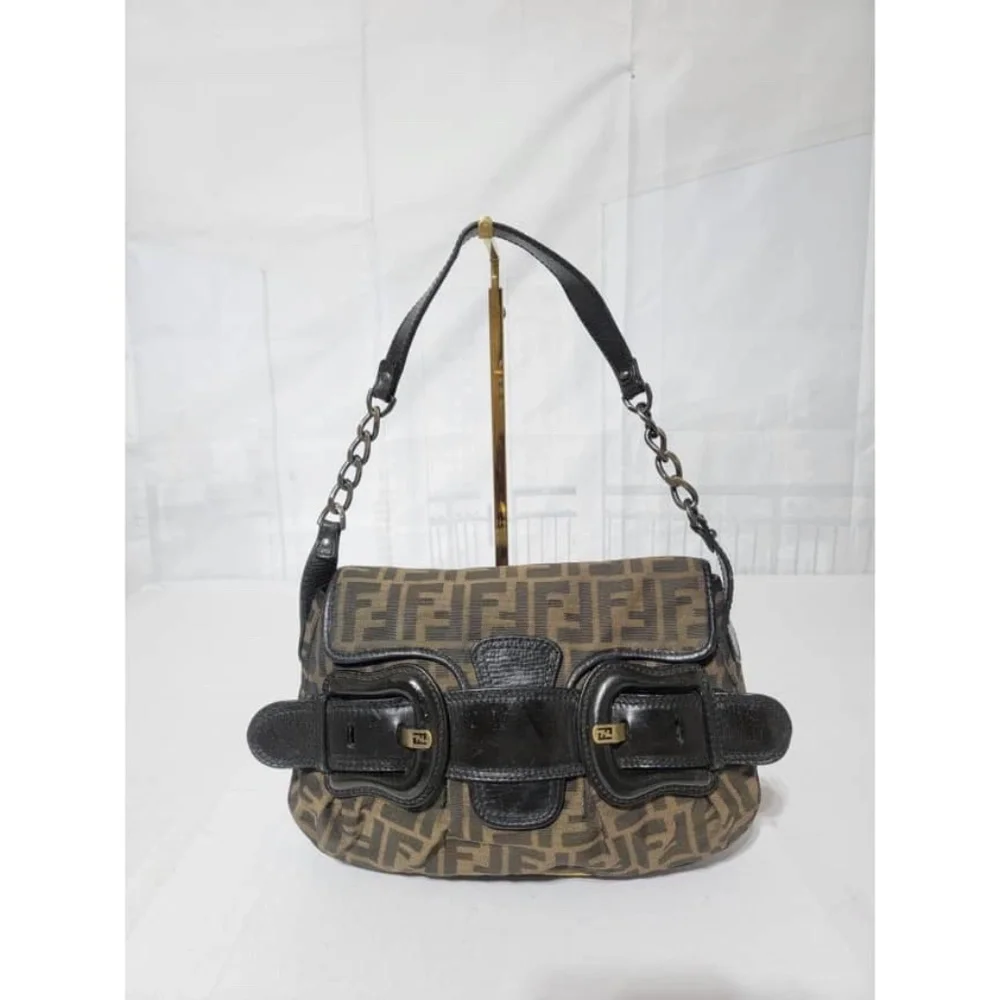 Authentic Fendi Tobbaco Zucca Canvas and Leather B Bis Hobo Shoulder Bag…